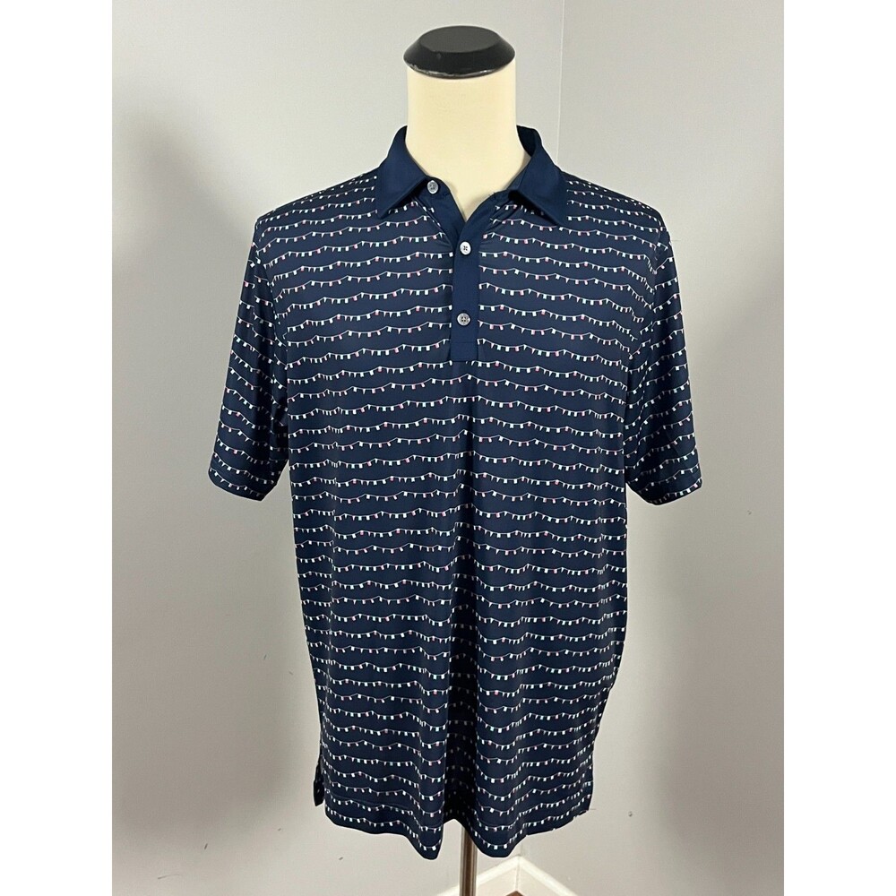 FootJoy Flag Banner Print Performance Lisle Golf Shirt Blue *Logo Men's Large